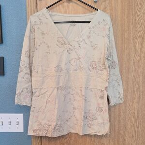 J. Jill Cream Floral Blouse